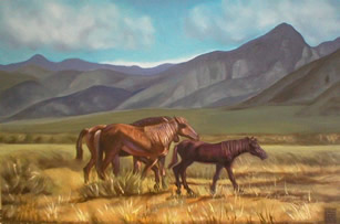Caballos con Paisaje - Pintora Victoria Andrea Muñoz Serra
